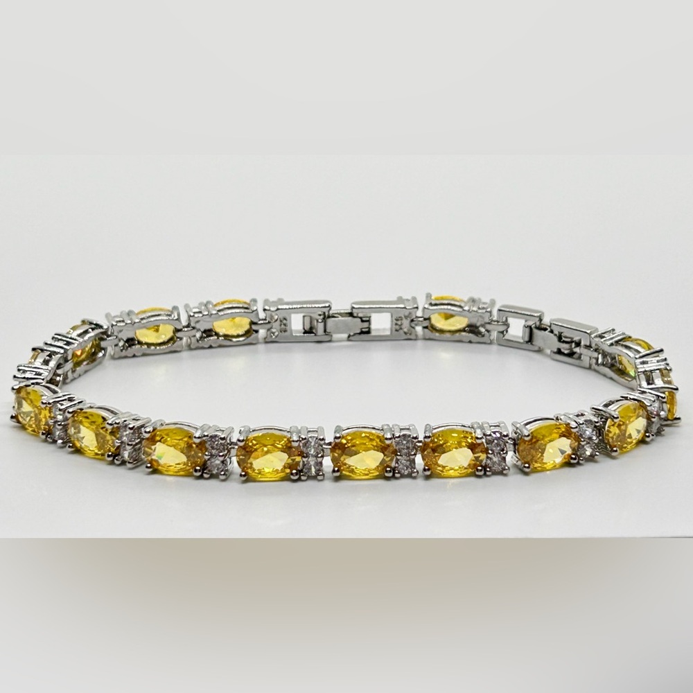 925 Sterling Silver Citrine Yellow Tennis Bracelet - Picture 8 of 9